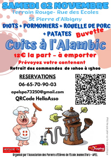 Diots, Rouelle de porc, Pormoniers cuits à l'Alambic