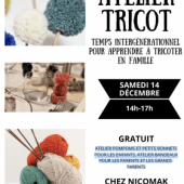 Atelier intergénérationnel tricot en famille Le 14 déc 2024